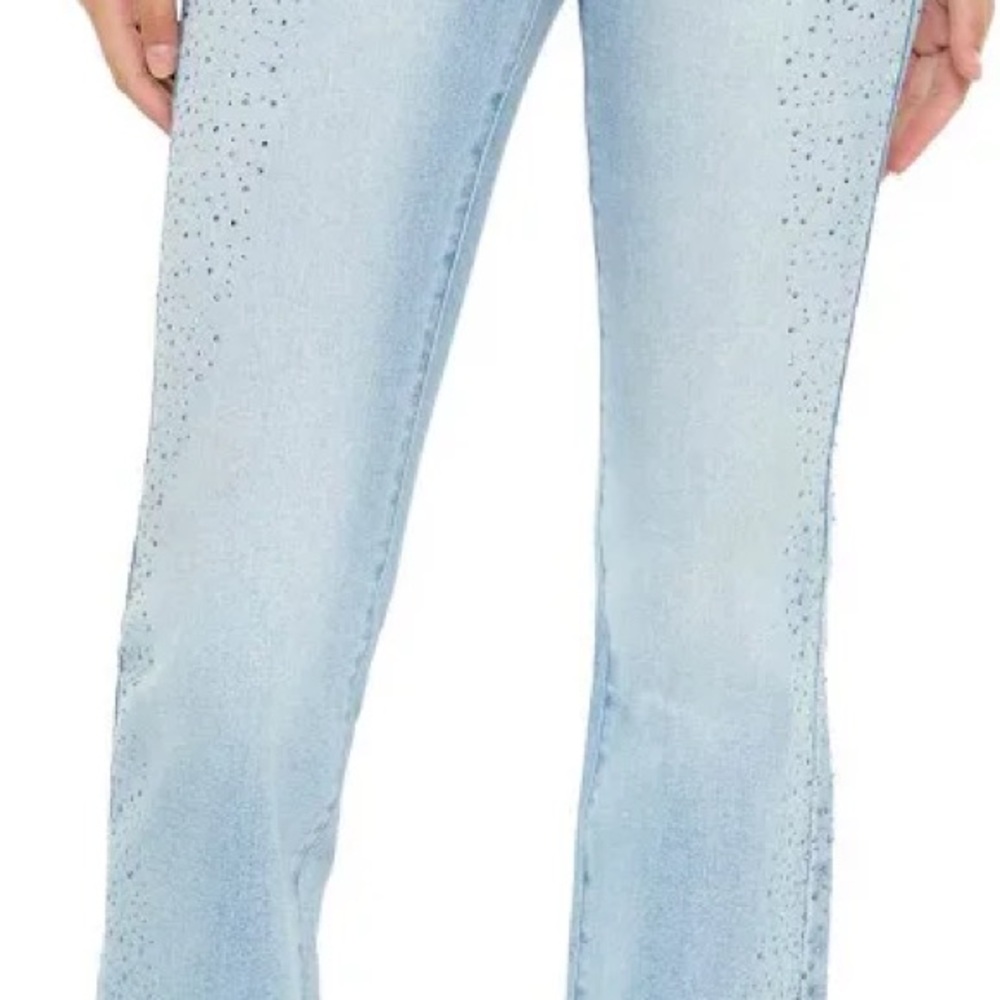 Forever 21 Light Blue Flare Jeans with Rhinestones